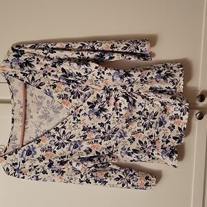 Talbots Petite LG top, pink, blues, white. Cotton, Modal, Spandex, Machine wash